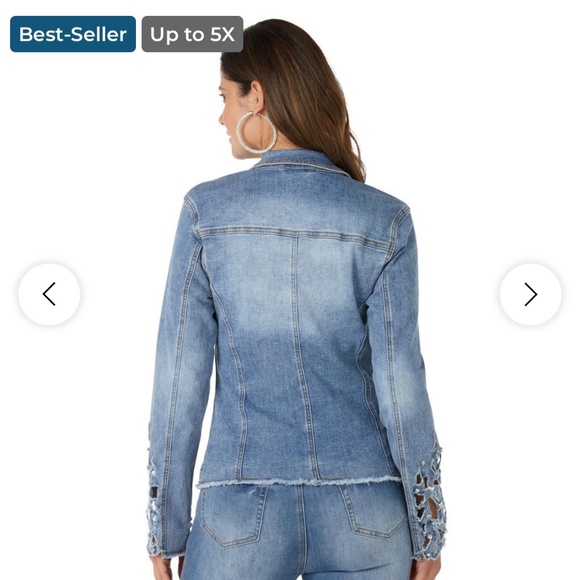 Masseys Modern Denim Jacket with Beautiful Laser Cutout Rhinestone Mix - Picture 4 of 6